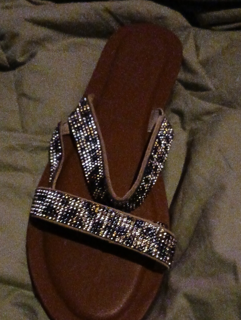 Women’s Brown Slide Sandals with Sparkle Straps